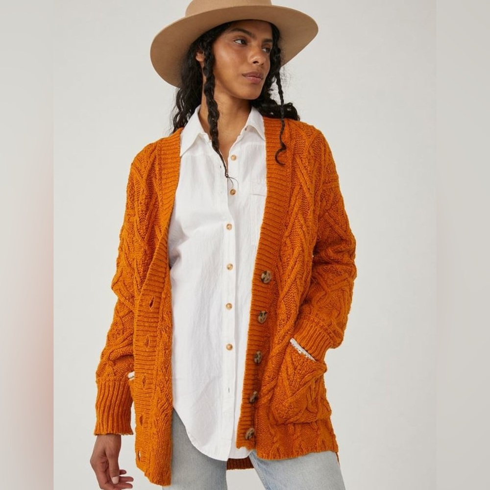 Montana Cable Cardi in Pumpkin by Free People